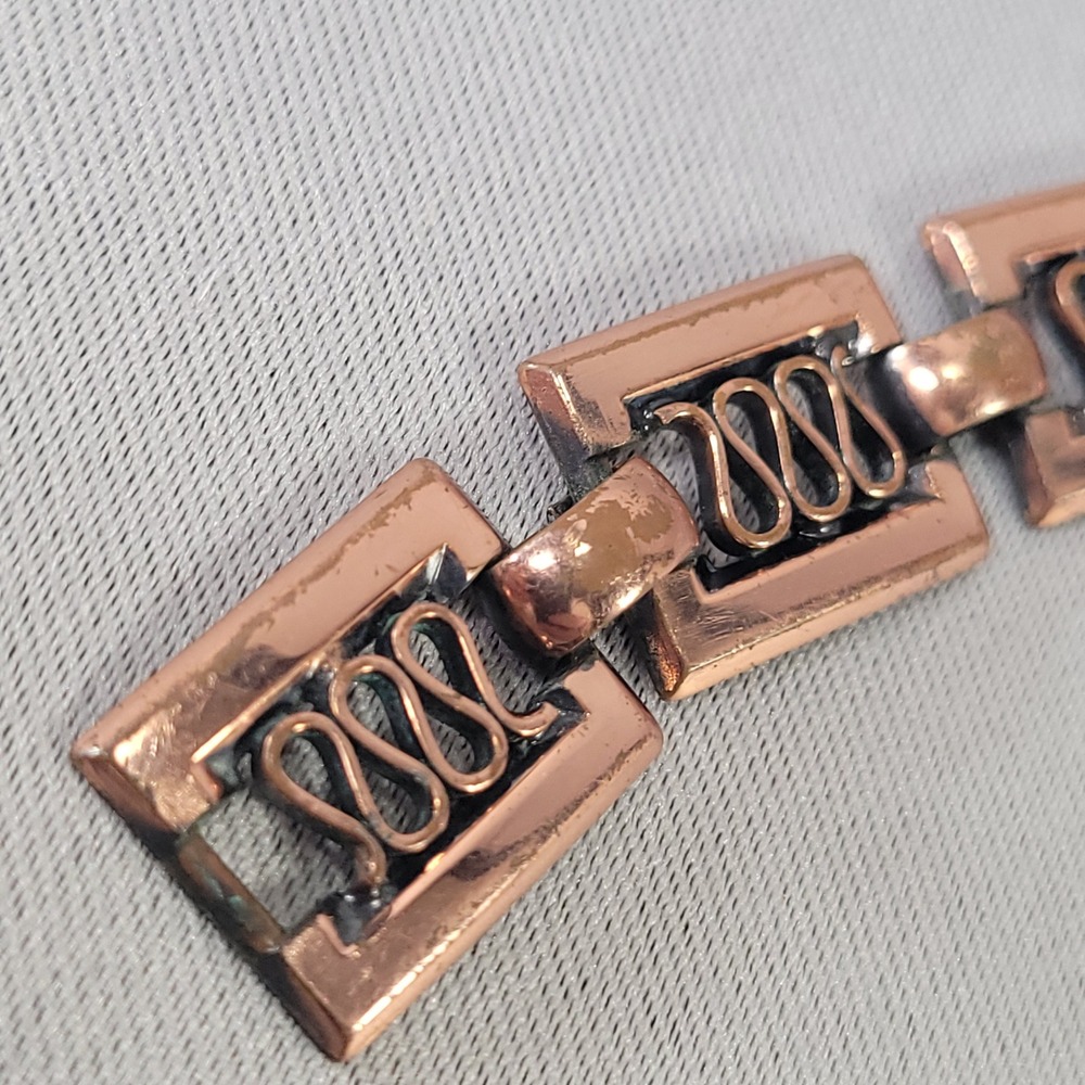 Vintage Renoir Copper Link Bracelet Mid Century Modern Geometric MCM Signed - Picture 6 of 8